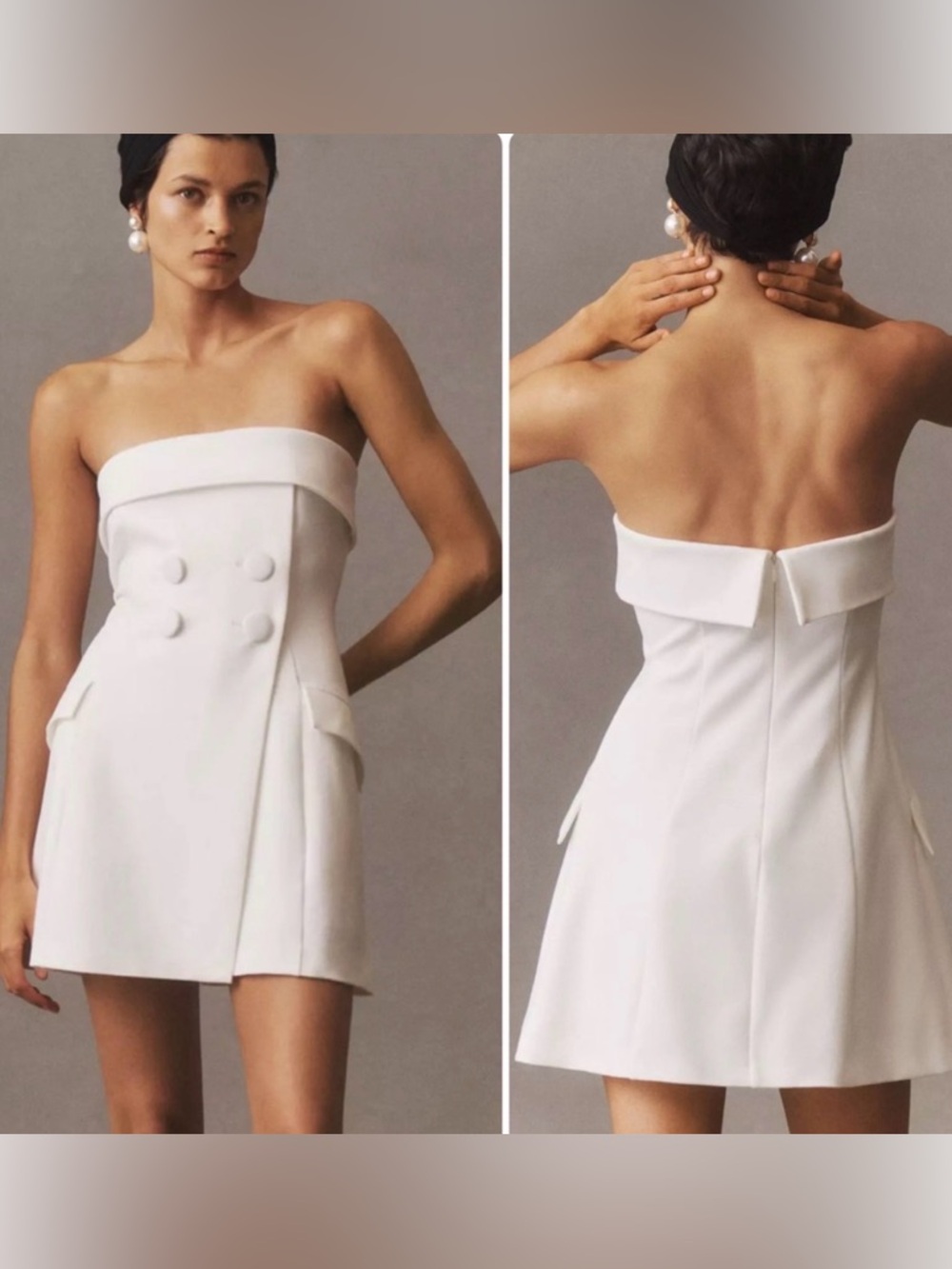 NEW BHLDN Strapless Tuxedo Mini Dress  Sz S Structured Lined Cream Wedding Chic